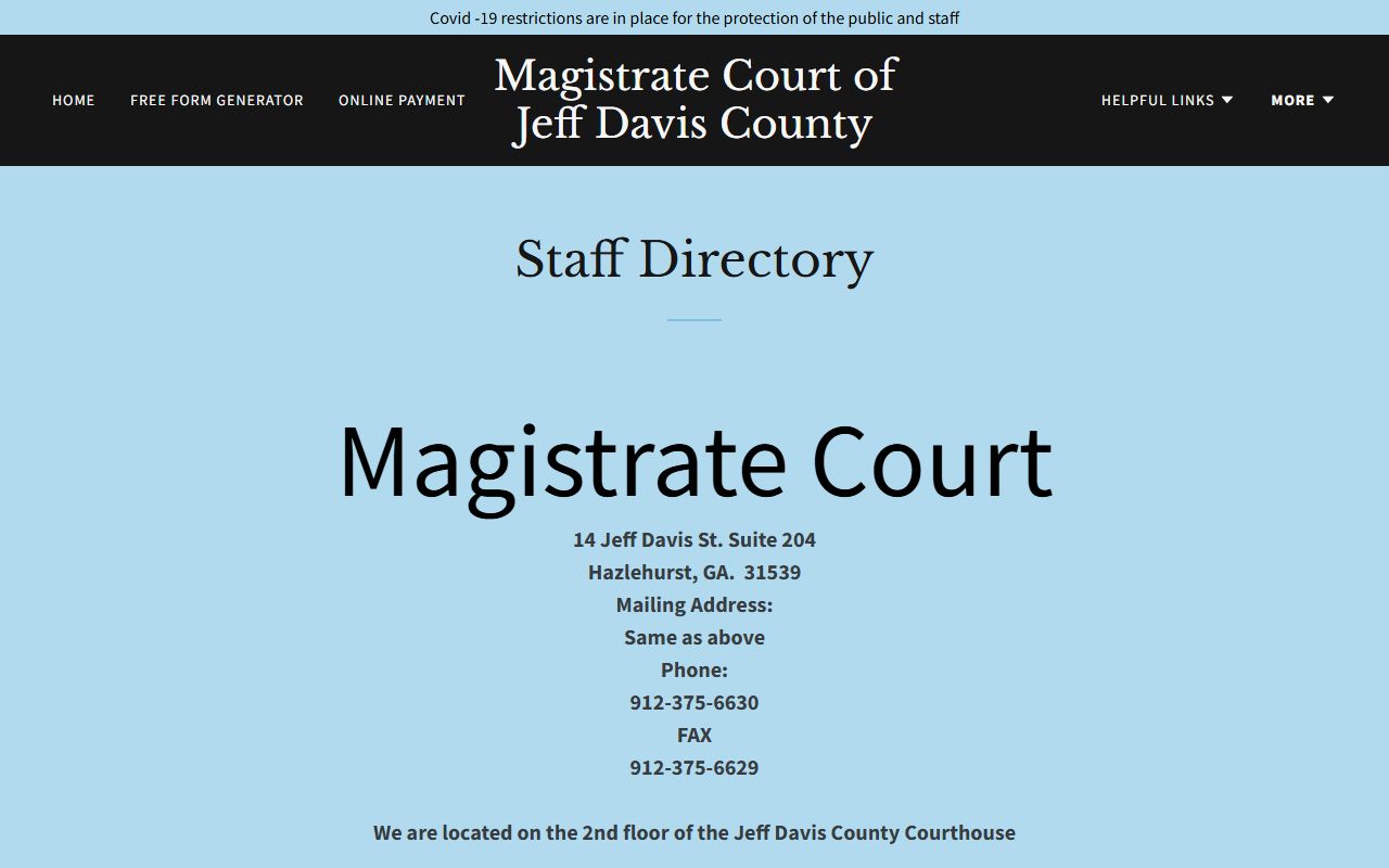 Jeff Davis County court dockets Magistrate Court staff directory