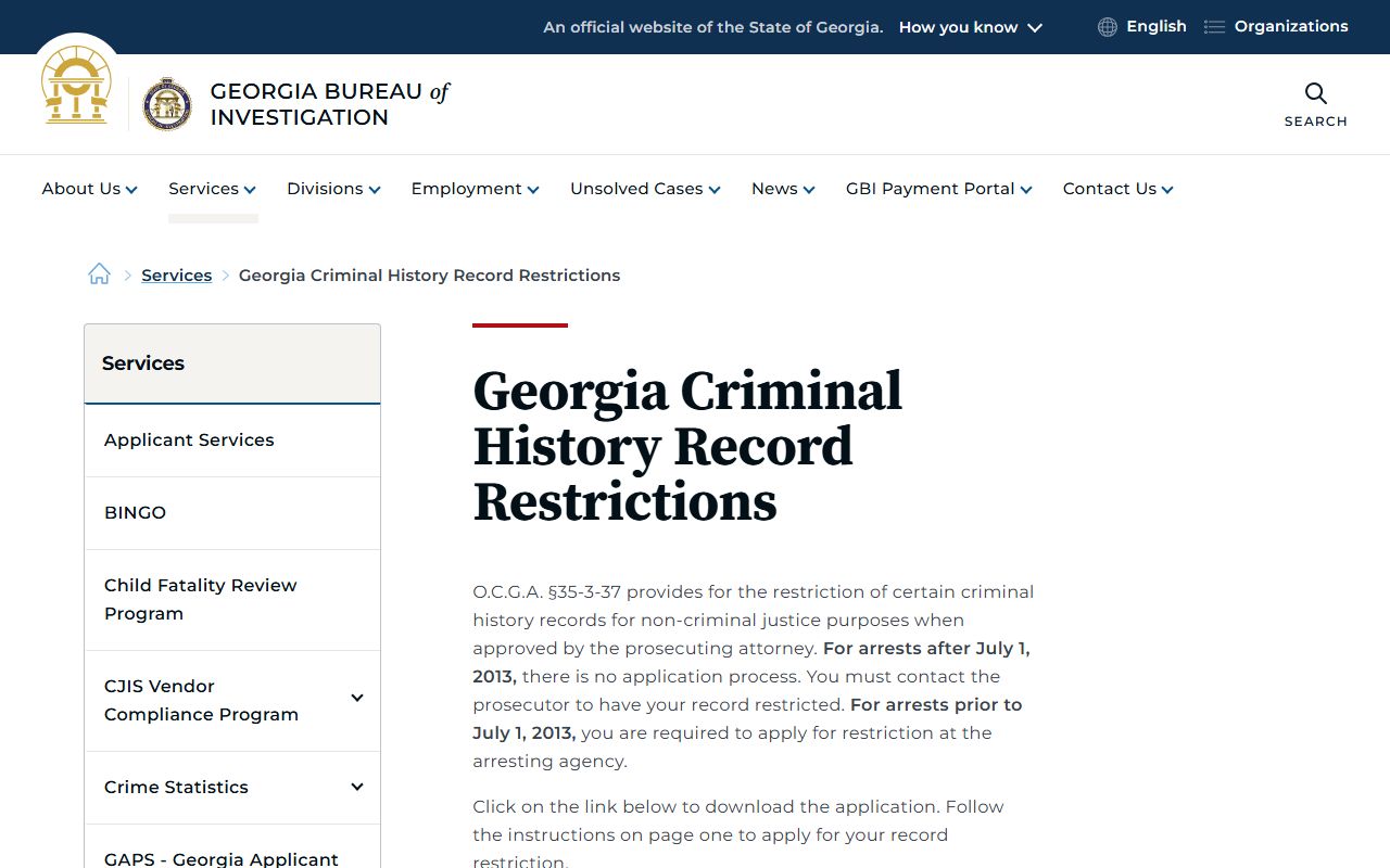Jeff Davis County court records GBI criminal history restriction page