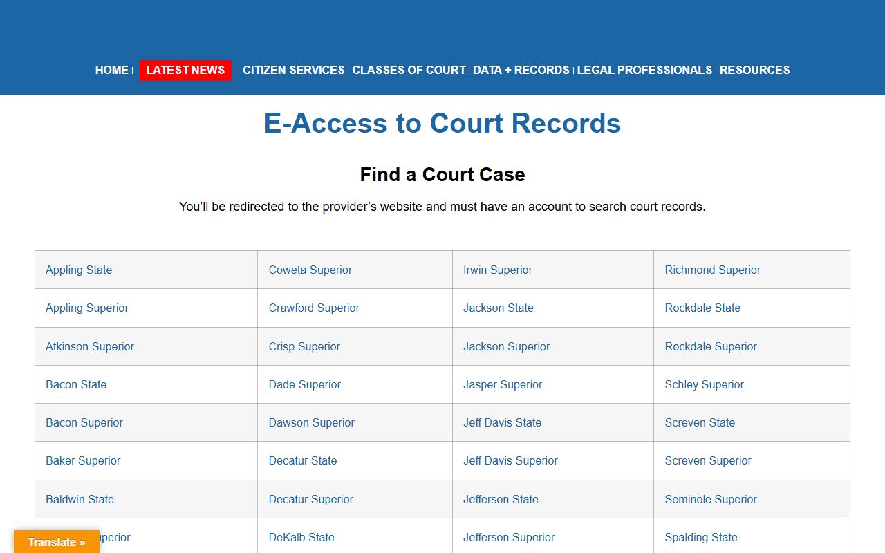Jeff Davis County court records Georgia Courts e-access listing