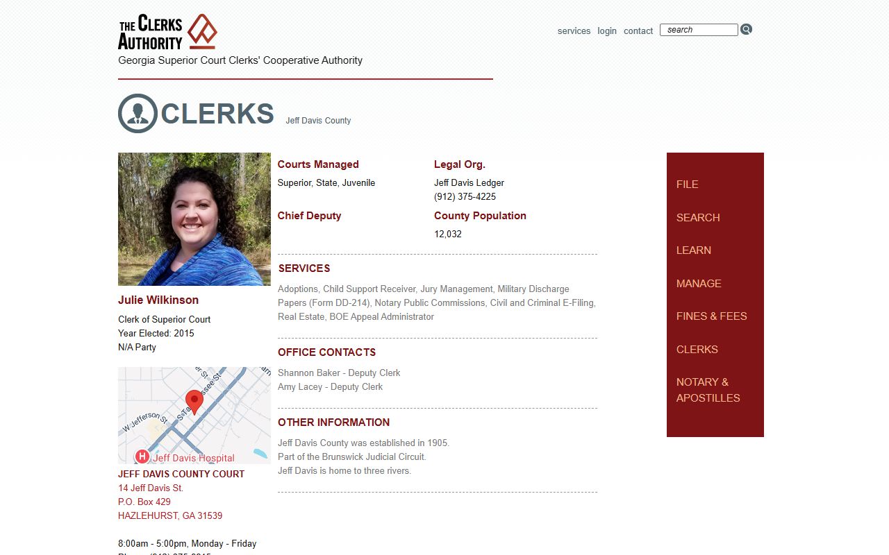 Jeff Davis County court records GSCCCA clerk listing