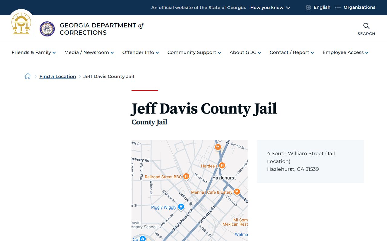 Jeff Davis County inmate search GDC jail location page