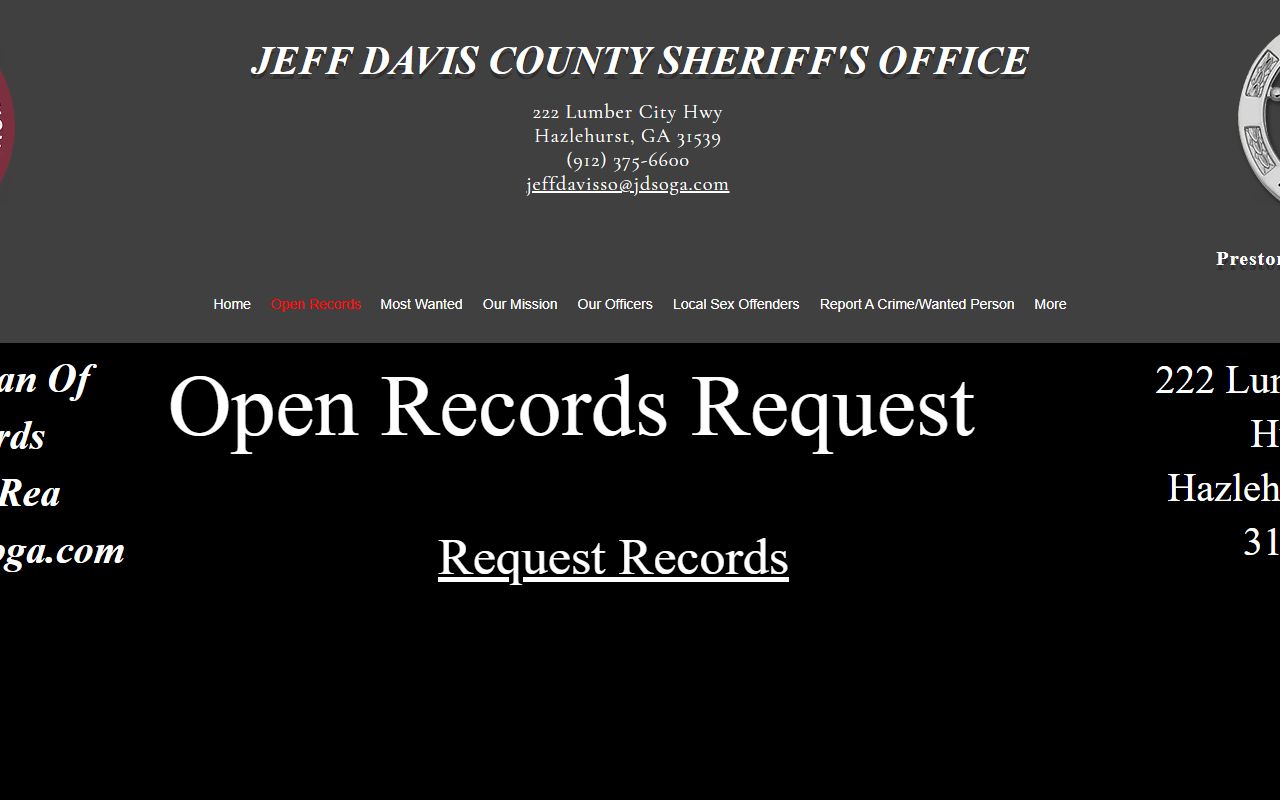 Jeff Davis County inmate records sheriff open records page