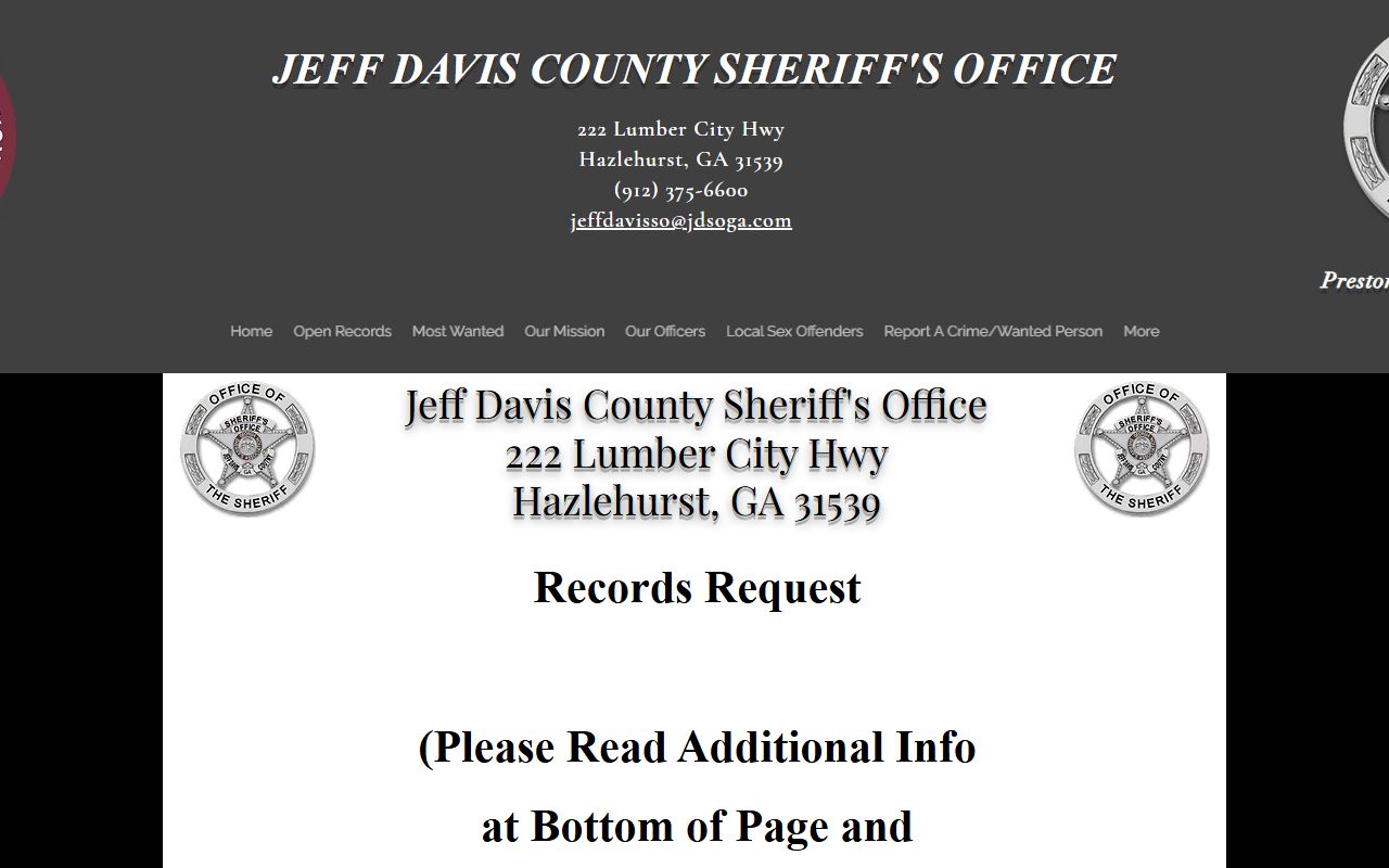Jeff Davis County inmate records sheriff record request form