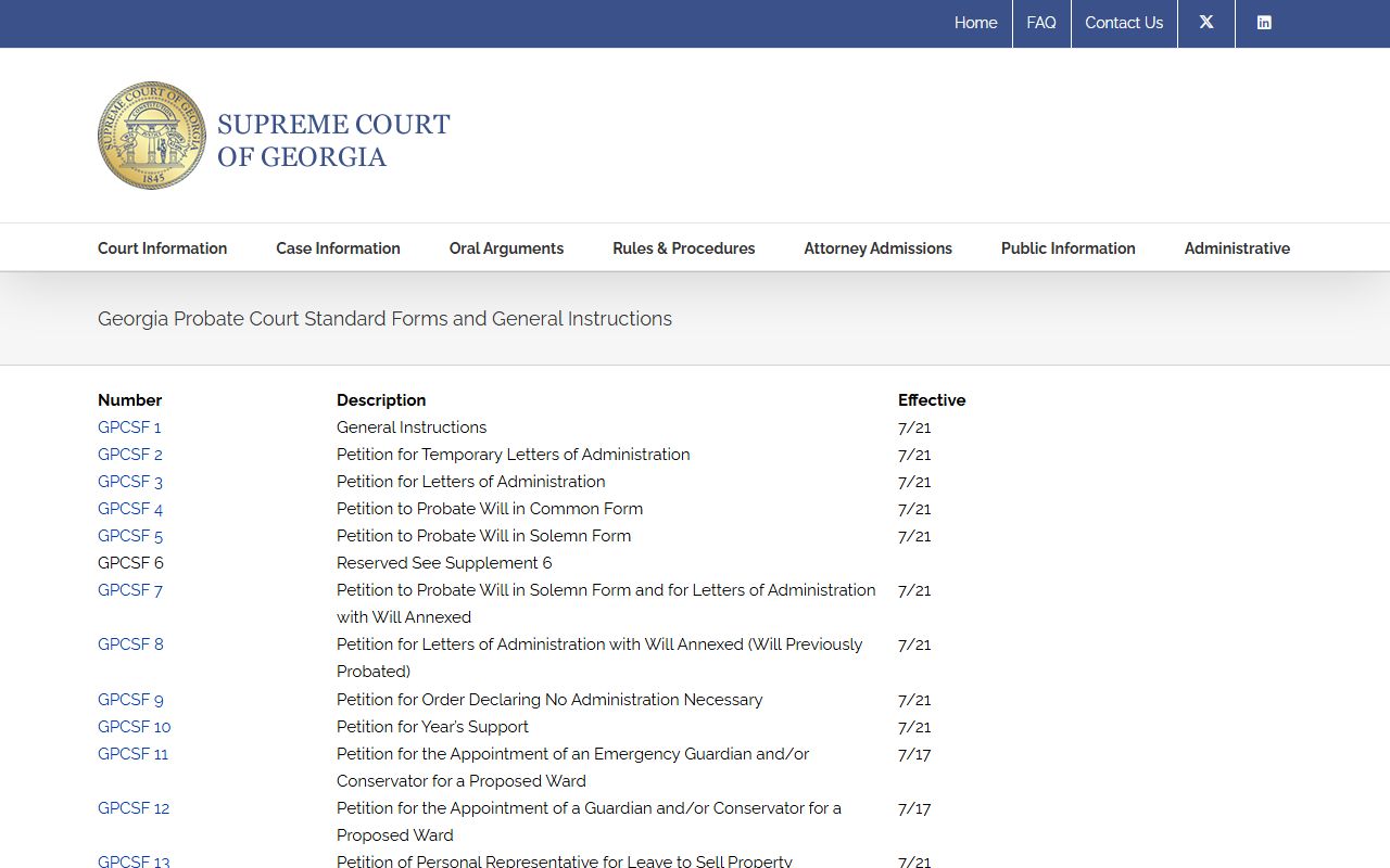 Jeff Davis County probate records Supreme Court of Georgia standard forms